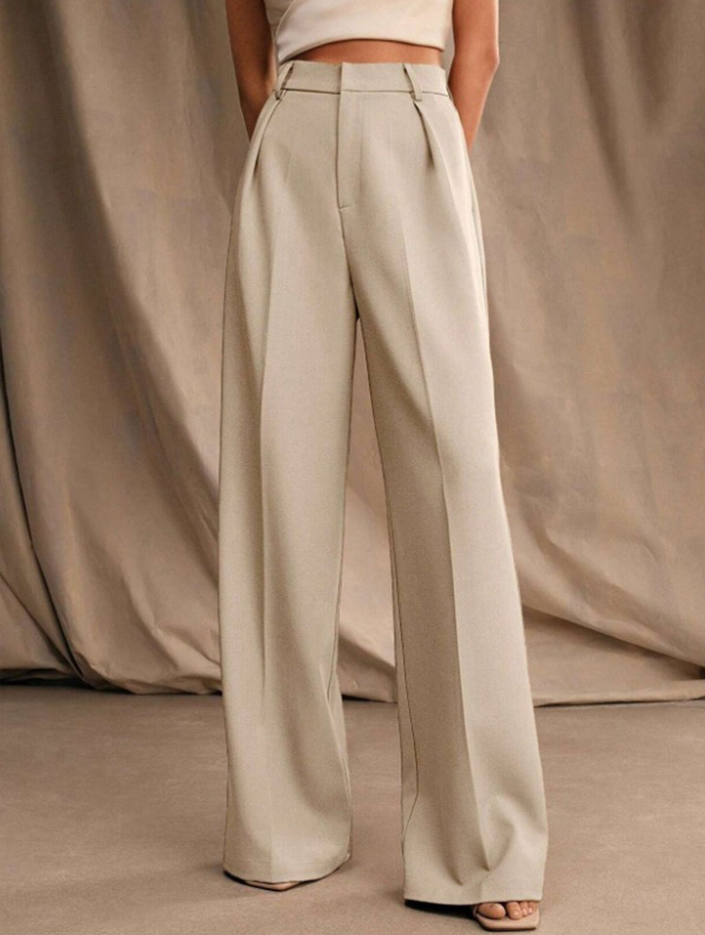 Women's High Waist Wide Leg Drape Pants Loose Flowing Polyester Casual Formal Everyday Trousers – Multicolor