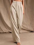 Women's High Waist Wide Leg Drape Pants Loose Flowing Polyester Casual Formal Everyday Trousers – Multicolor