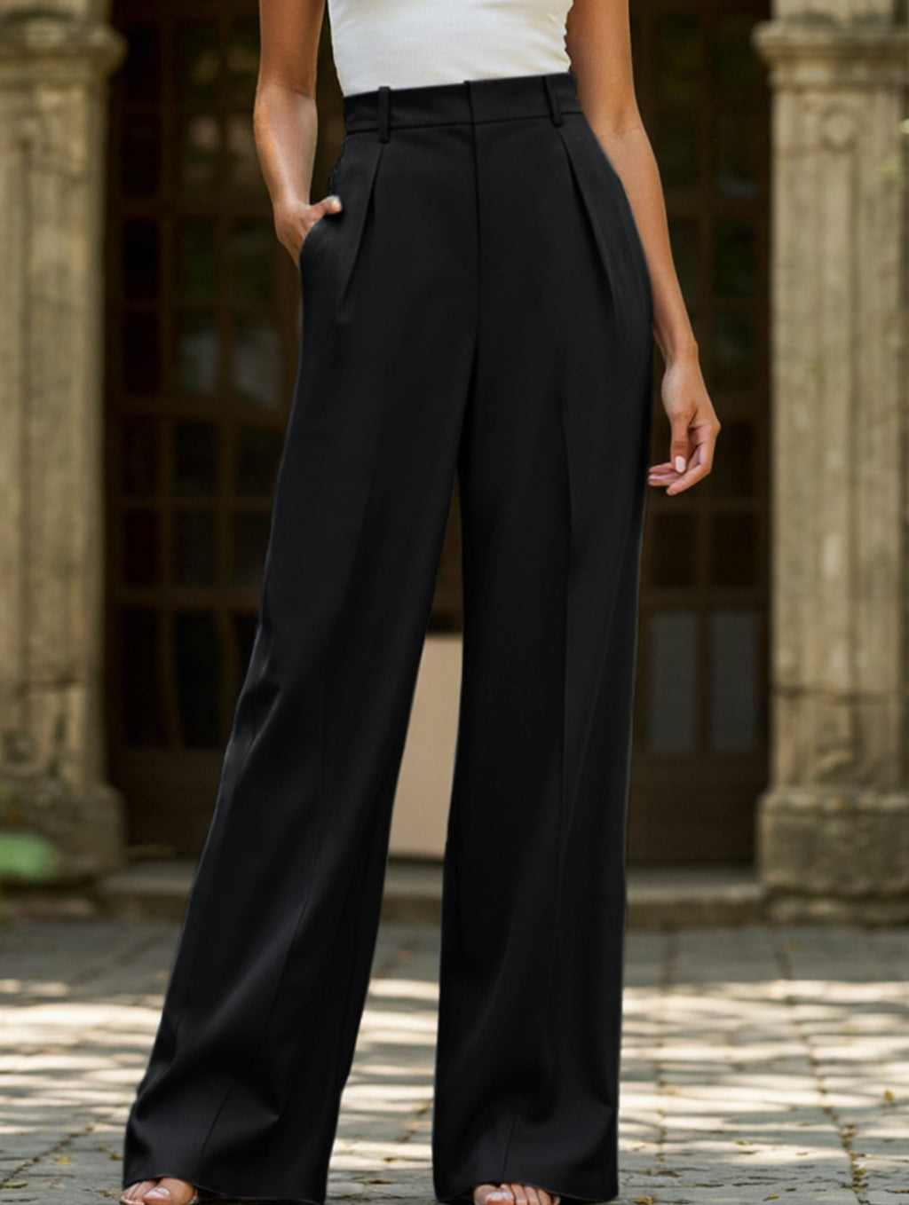 Women's High Waist Wide Leg Drape Pants Loose Flowing Polyester Casual Formal Everyday Trousers – Multicolor