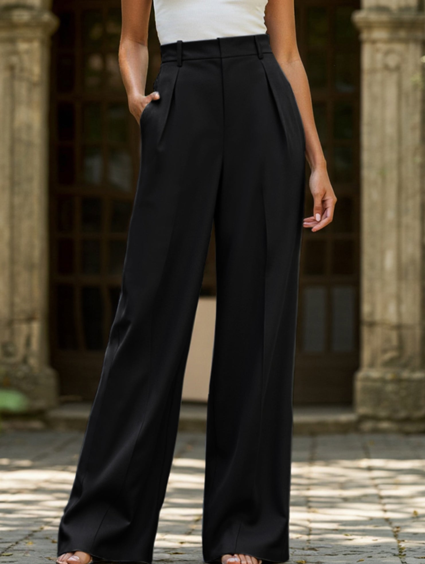 Women's High Waist Wide Leg Drape Pants Loose Flowing Polyester Casual Formal Everyday Trousers – Multicolor