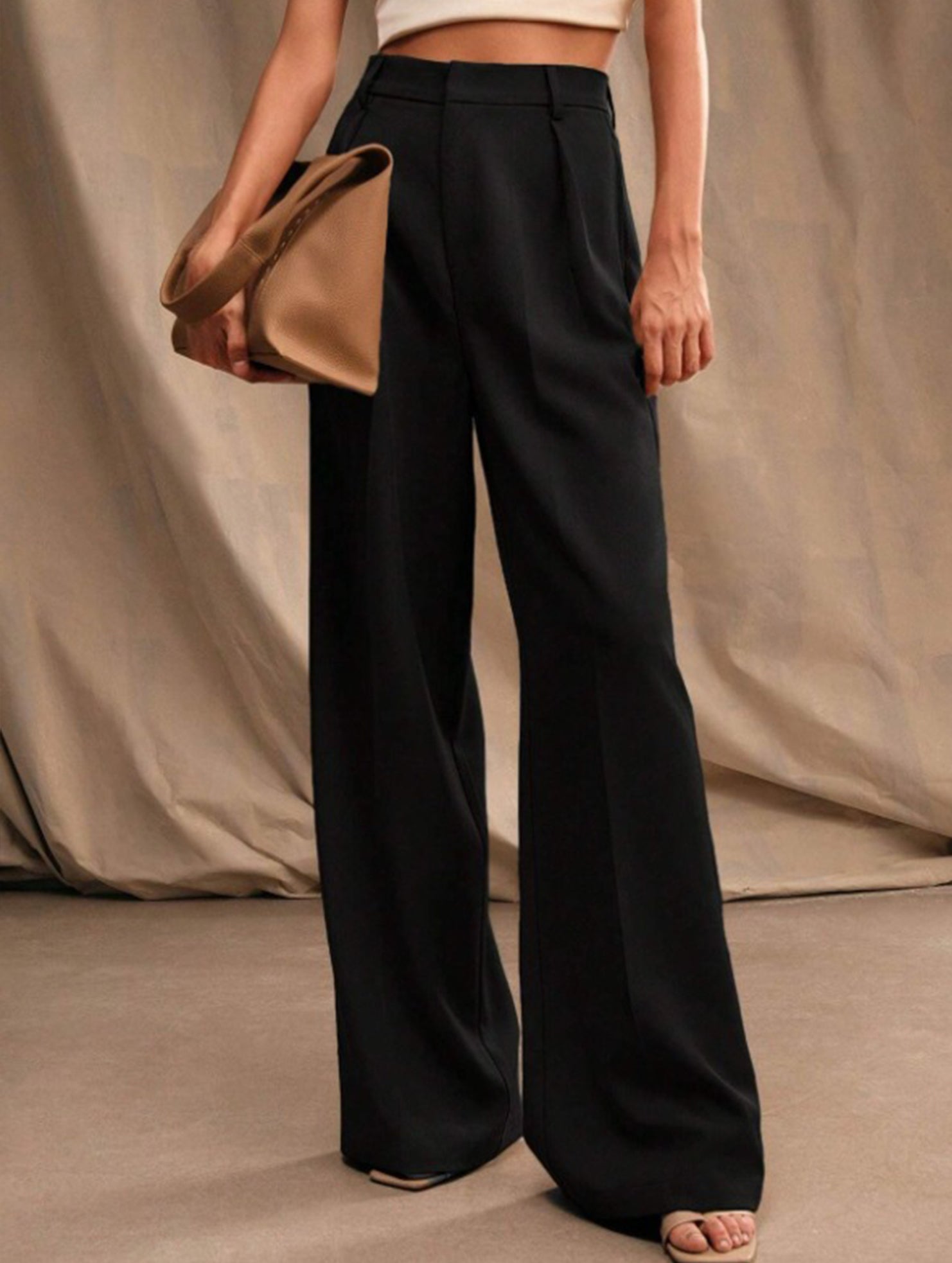 Women's High Waist Wide Leg Drape Pants Loose Flowing Polyester Casual Formal Everyday Trousers – Multicolor