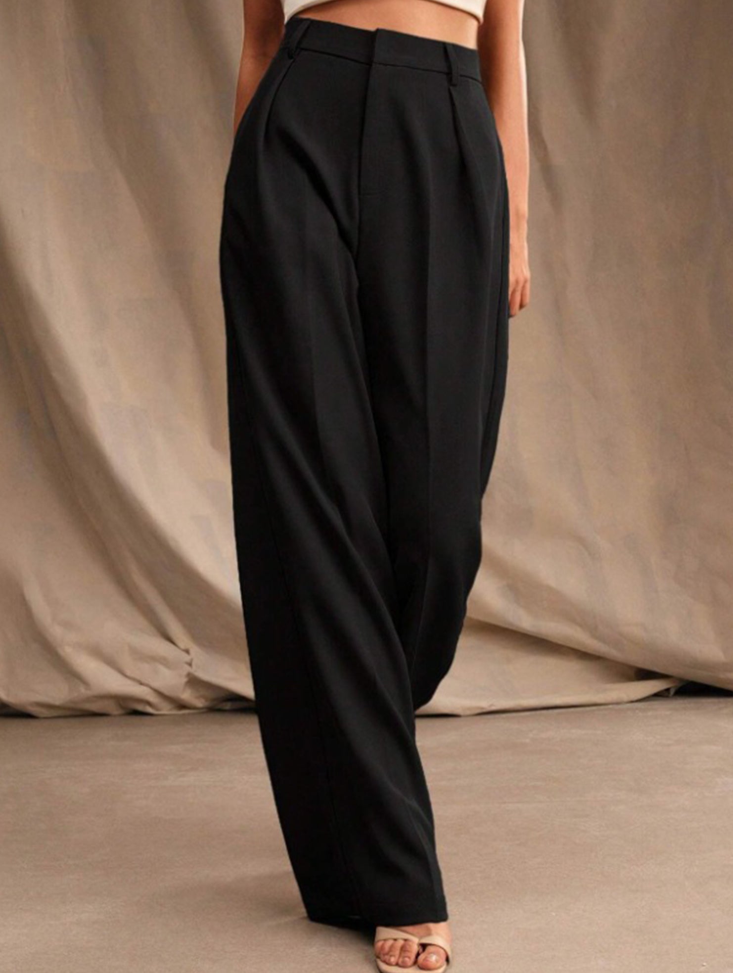 Women's High Waist Wide Leg Drape Pants Loose Flowing Polyester Casual Formal Everyday Trousers – Multicolor