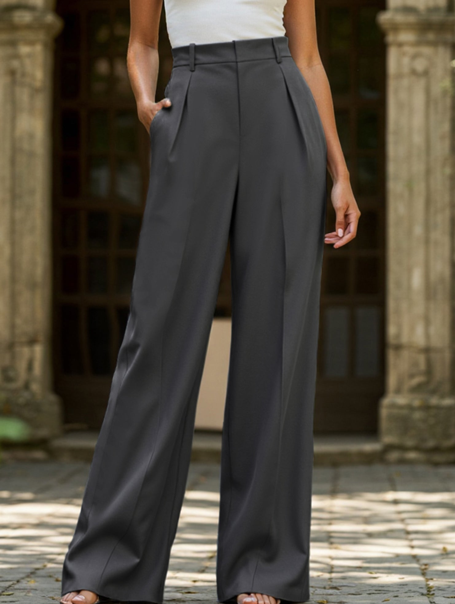 Women's High Waist Wide Leg Drape Pants Loose Flowing Polyester Casual Formal Everyday Trousers – Multicolor