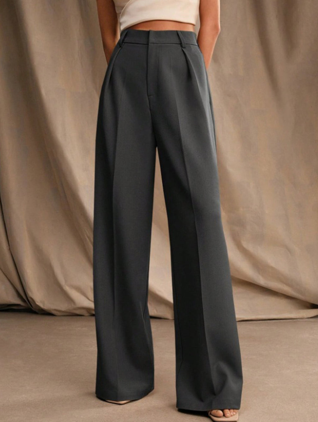 Women's High Waist Wide Leg Drape Pants Loose Flowing Polyester Casual Formal Everyday Trousers – Multicolor