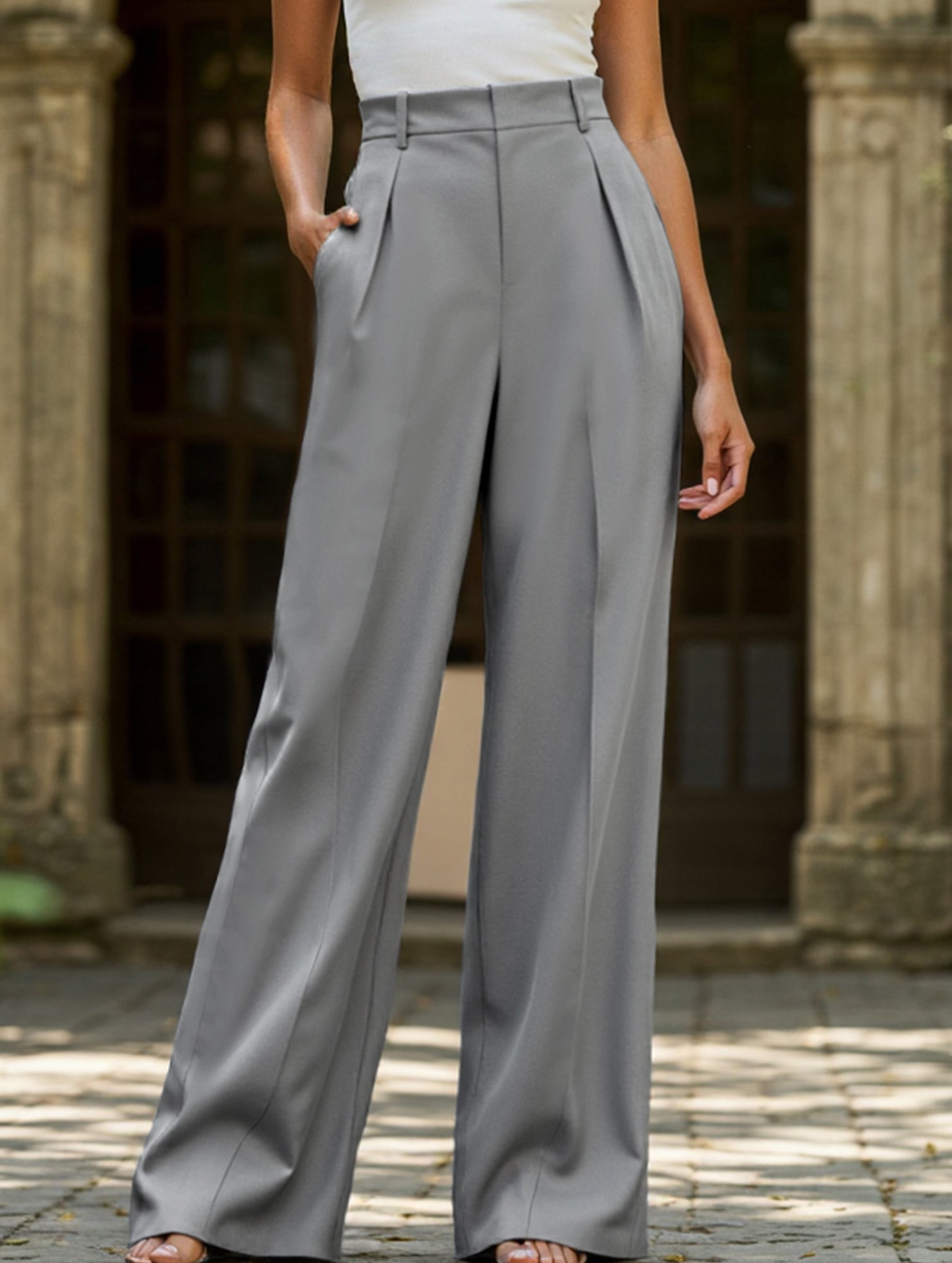 Women's High Waist Wide Leg Drape Pants Loose Flowing Polyester Casual Formal Everyday Trousers – Multicolor