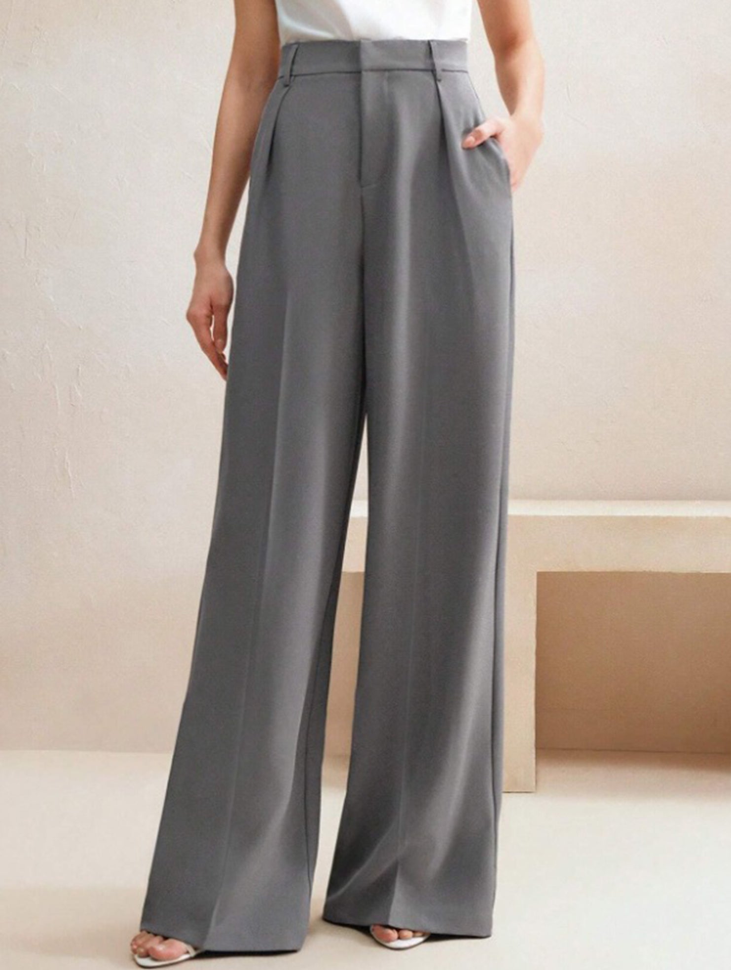 Women's High Waist Wide Leg Drape Pants Loose Flowing Polyester Casual Formal Everyday Trousers – Multicolor