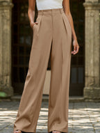 Women's High Waist Wide Leg Drape Pants Loose Flowing Polyester Casual Formal Everyday Trousers – Multicolor
