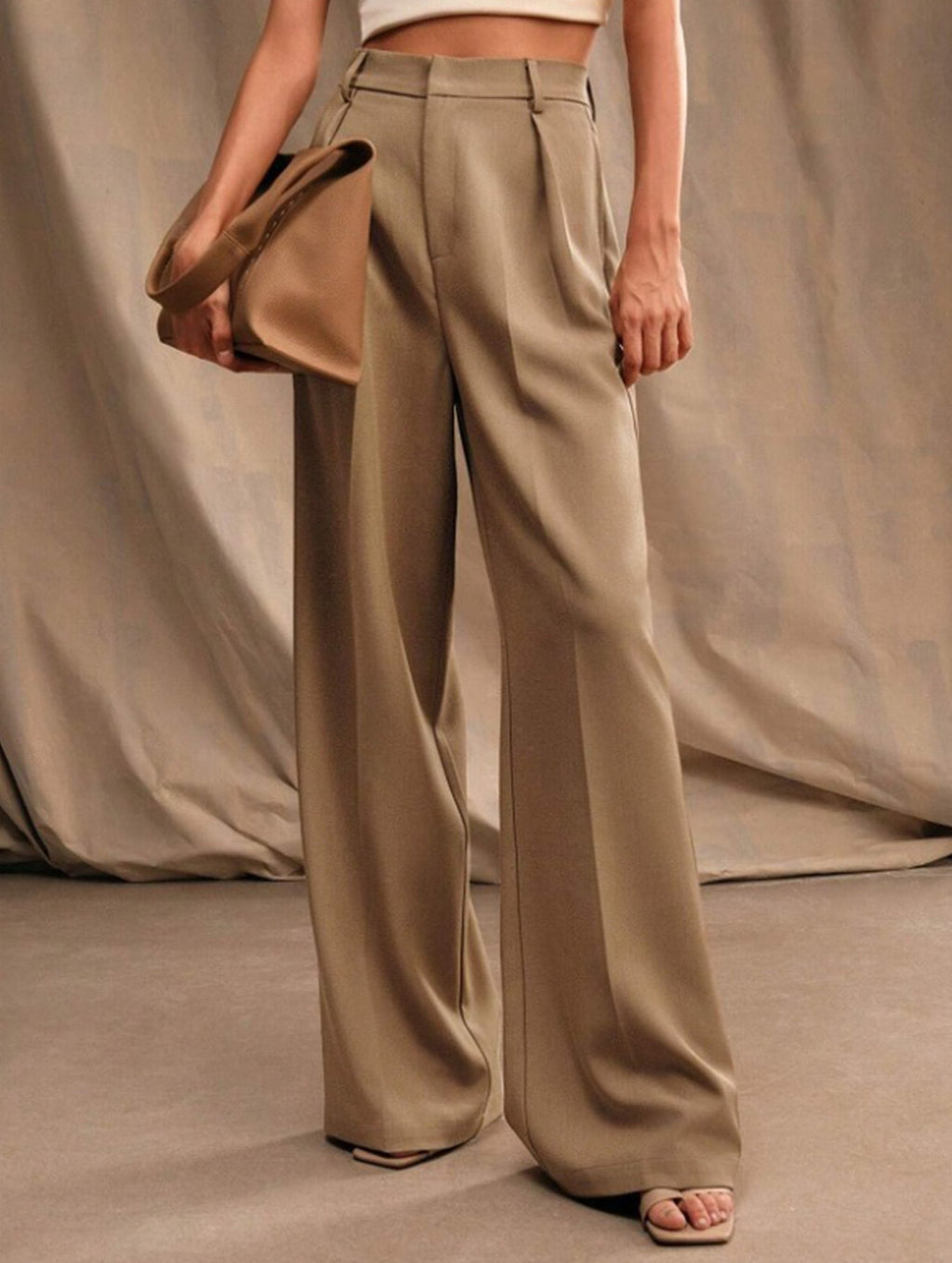Women's High Waist Wide Leg Drape Pants Loose Flowing Polyester Casual Formal Everyday Trousers – Multicolor