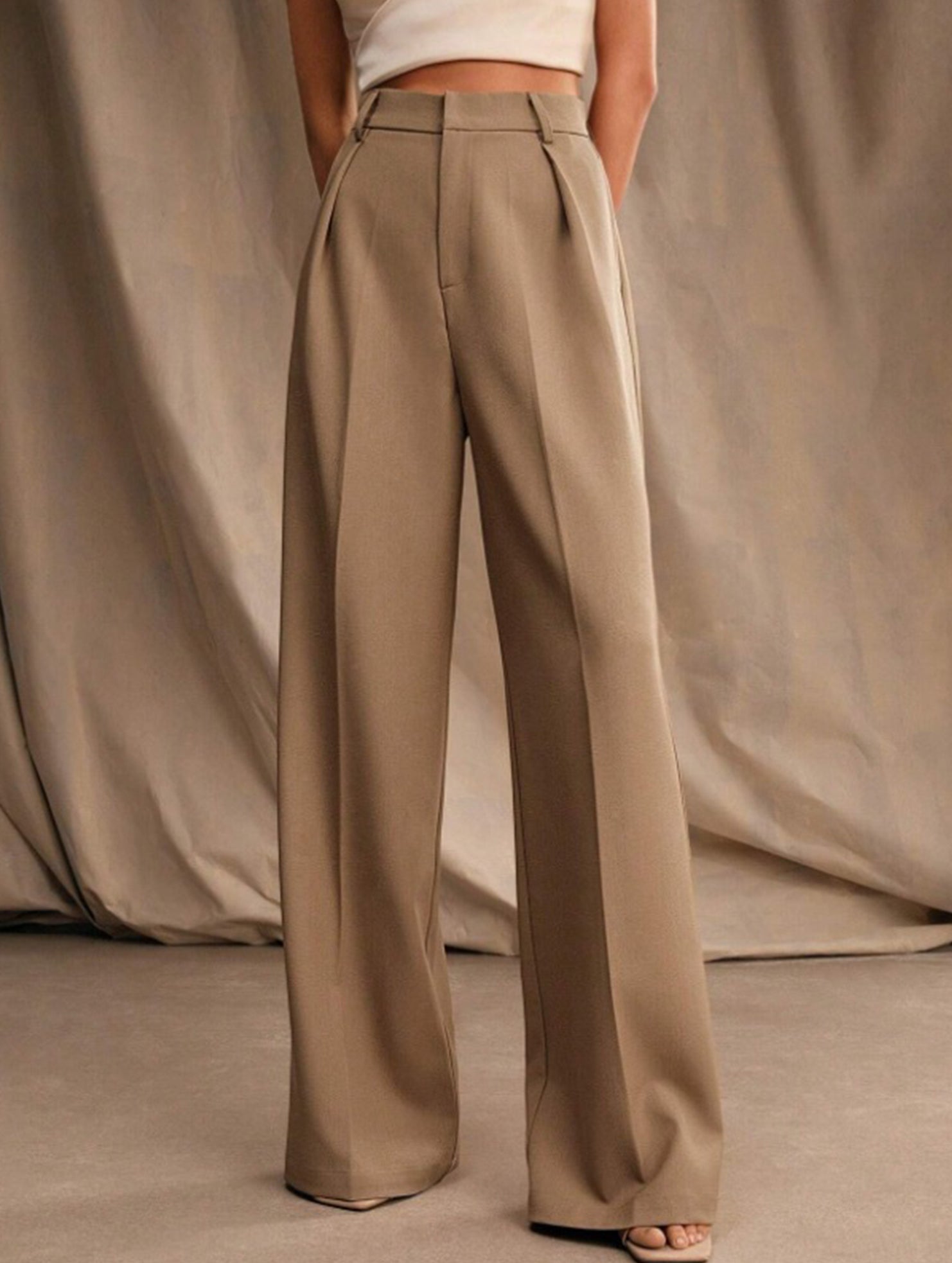 Women's High Waist Wide Leg Drape Pants Loose Flowing Polyester Casual Formal Everyday Trousers – Multicolor
