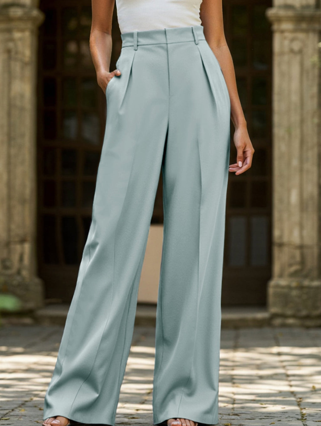 Women's High Waist Wide Leg Drape Pants Loose Flowing Polyester Casual Formal Everyday Trousers – Multicolor
