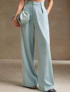 Women's High Waist Wide Leg Drape Pants Loose Flowing Polyester Casual Formal Everyday Trousers – Multicolor
