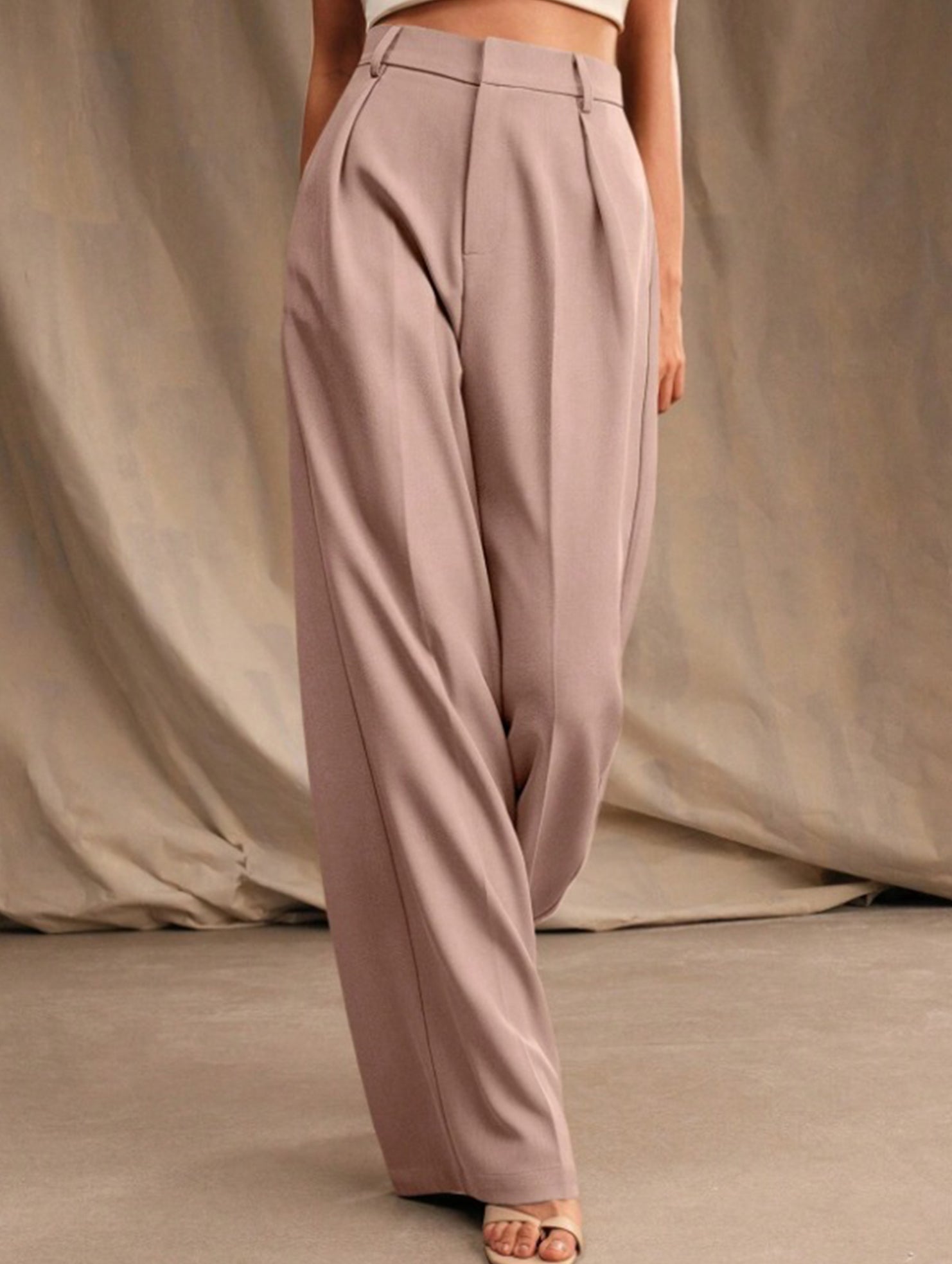 Women's High Waist Wide Leg Drape Pants Loose Flowing Polyester Casual Formal Everyday Trousers – Multicolor