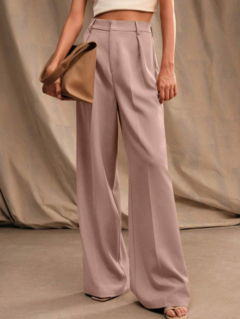 Women's High Waist Wide Leg Drape Pants Loose Flowing Polyester Casual Formal Everyday Trousers – Multicolor