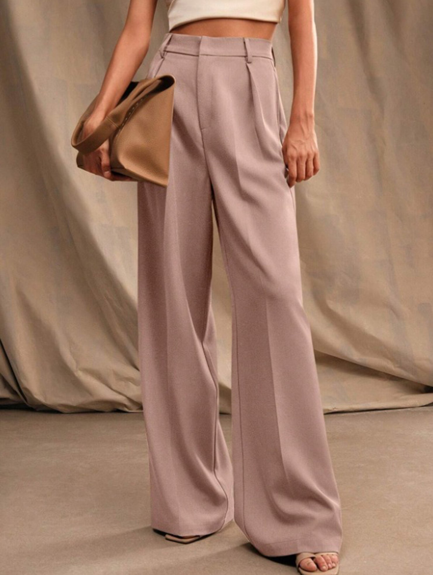 Women's High Waist Wide Leg Drape Pants Loose Flowing Polyester Casual Formal Everyday Trousers – Multicolor