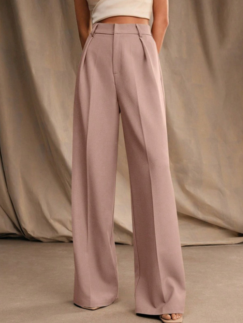 Women's High Waist Wide Leg Drape Pants Loose Flowing Polyester Casual Formal Everyday Trousers – Multicolor