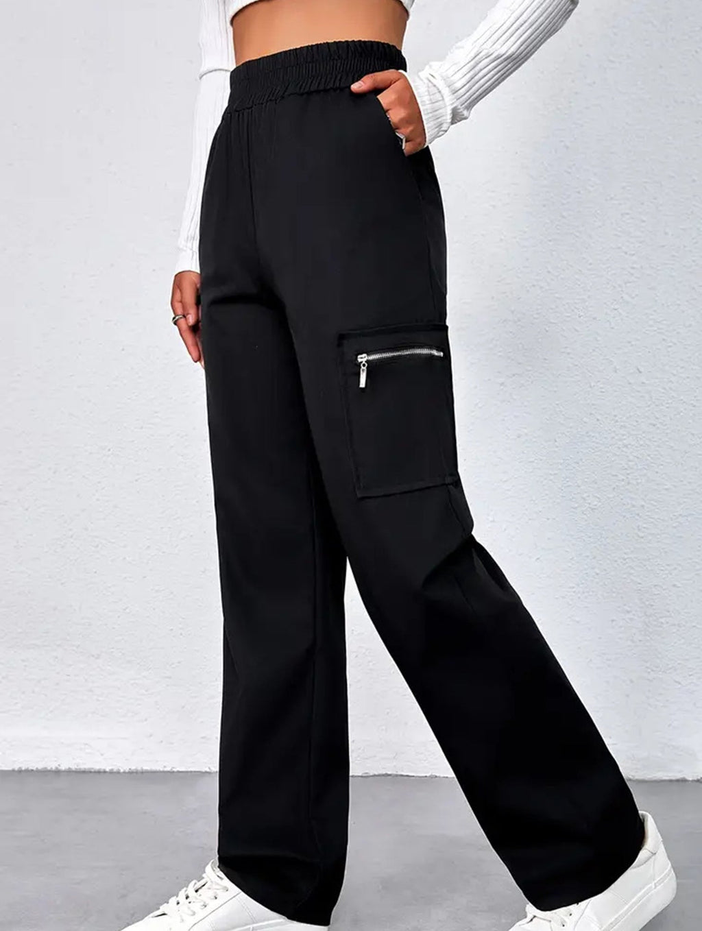 Women's High-Waisted Loose Straight-Leg Pants Casual Work Office Formal Everyday Floor-Length Trousers – Navy