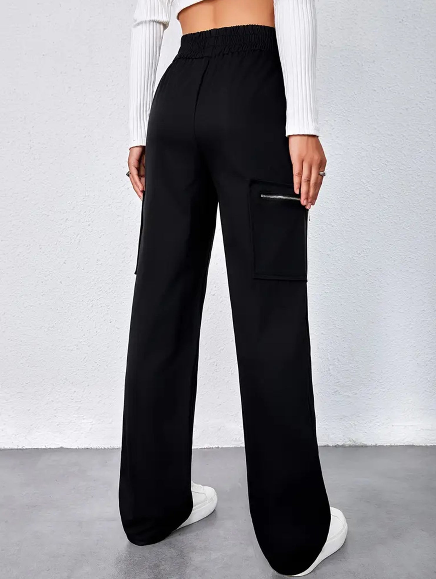 Women's High-Waisted Loose Straight-Leg Pants Casual Work Office Formal Everyday Floor-Length Trousers – Navy