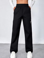 Women's High-Waisted Loose Straight-Leg Pants Casual Work Office Formal Everyday Floor-Length Trousers – Navy