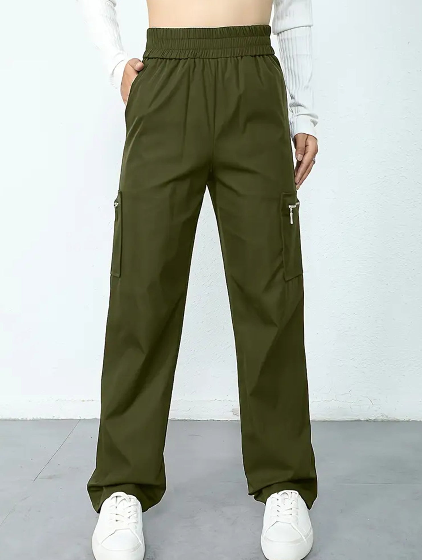 Women's High-Waisted Loose Straight-Leg Pants Casual Work Office Formal Everyday Floor-Length Trousers – Navy