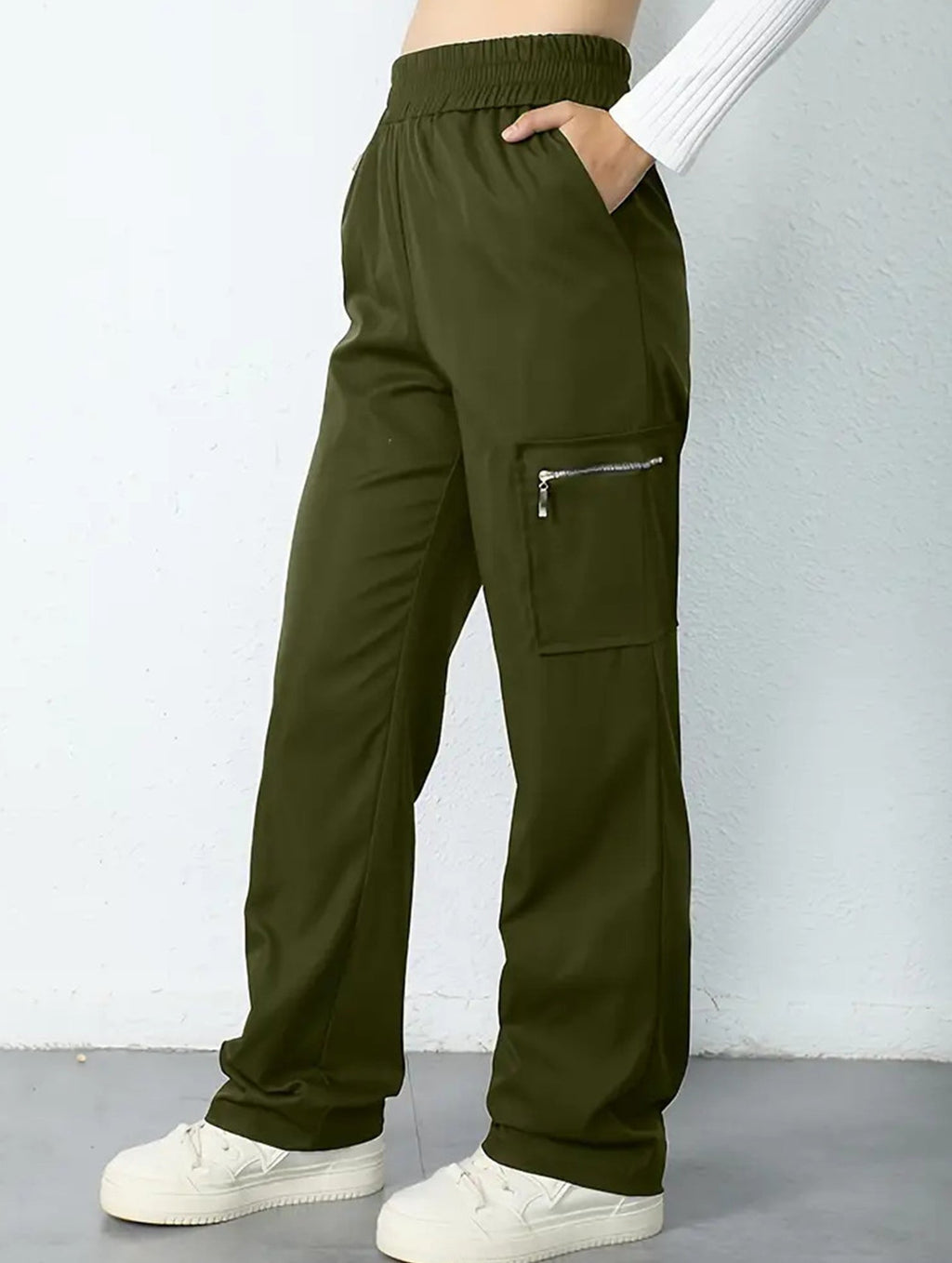 Women's High-Waisted Loose Straight-Leg Pants Casual Work Office Formal Everyday Floor-Length Trousers – Navy