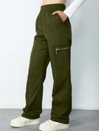 Women's High-Waisted Loose Straight-Leg Pants Casual Work Office Formal Everyday Floor-Length Trousers – Navy