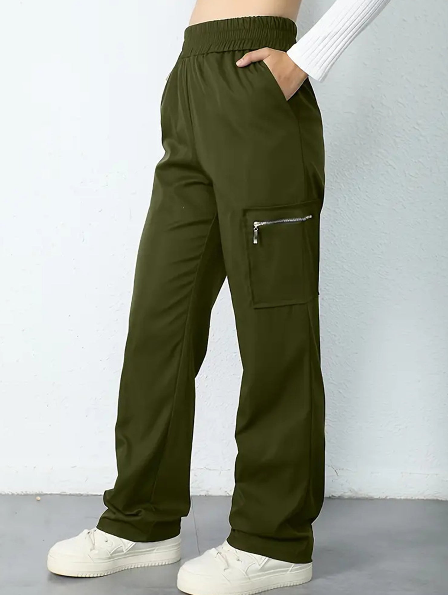Women's High-Waisted Loose Straight-Leg Pants Casual Work Office Formal Everyday Floor-Length Trousers – Navy