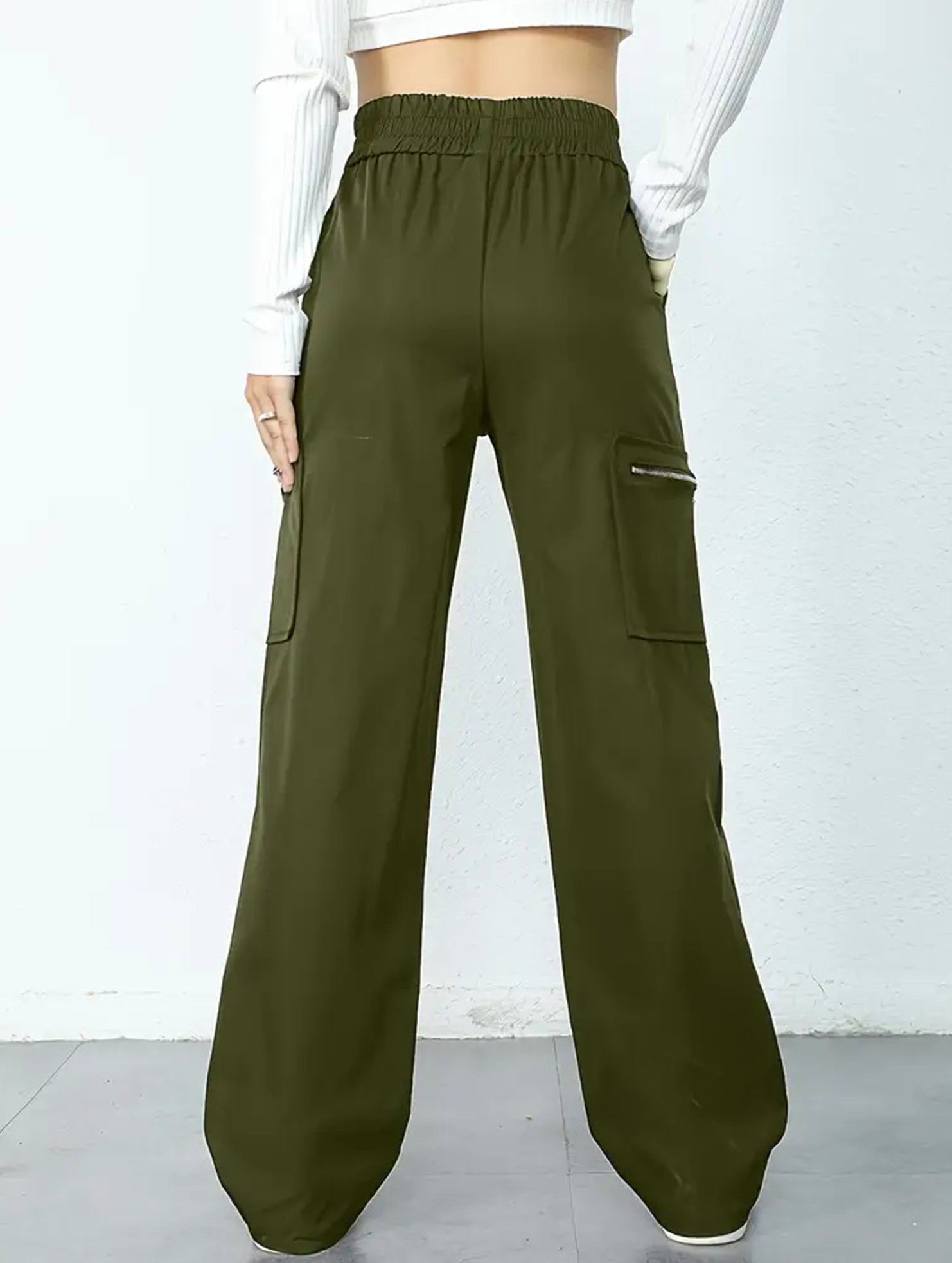 Women's High-Waisted Loose Straight-Leg Pants Casual Work Office Formal Everyday Floor-Length Trousers – Navy