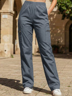 Women's High-Waisted Loose Straight-Leg Pants Casual Work Office Formal Everyday Floor-Length Trousers – Navy
