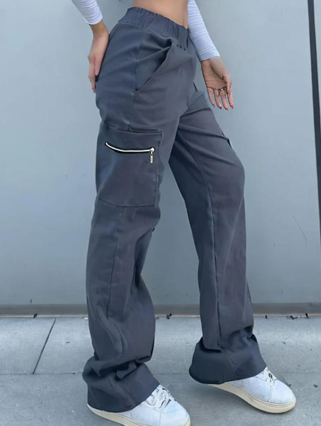 Women's High-Waisted Loose Straight-Leg Pants Casual Work Office Formal Everyday Floor-Length Trousers – Navy