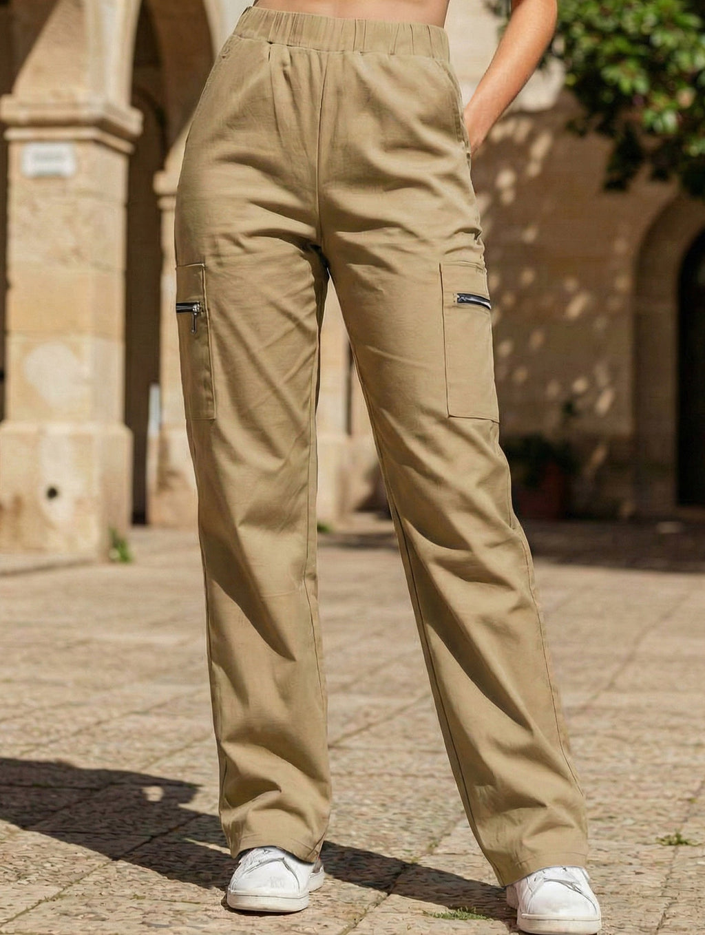 Women's High-Waisted Loose Straight-Leg Pants Casual Work Office Formal Everyday Floor-Length Trousers – Navy