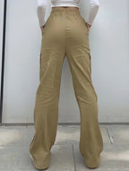 Women's High-Waisted Loose Straight-Leg Pants Casual Work Office Formal Everyday Floor-Length Trousers – Navy