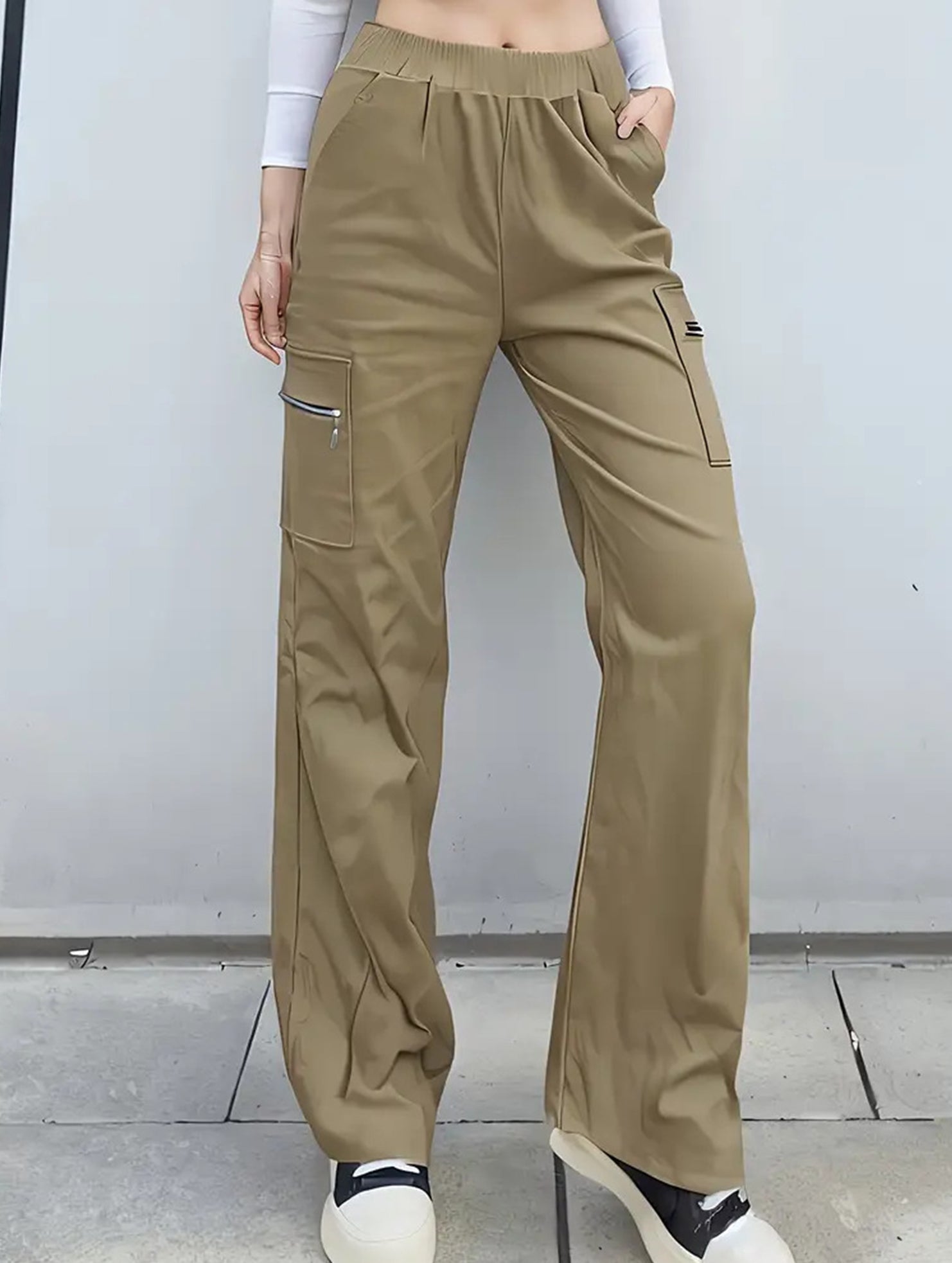 Women's High-Waisted Loose Straight-Leg Pants Casual Work Office Formal Everyday Floor-Length Trousers – Navy
