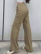 Women's High-Waisted Loose Straight-Leg Pants Casual Work Office Formal Everyday Floor-Length Trousers – Navy