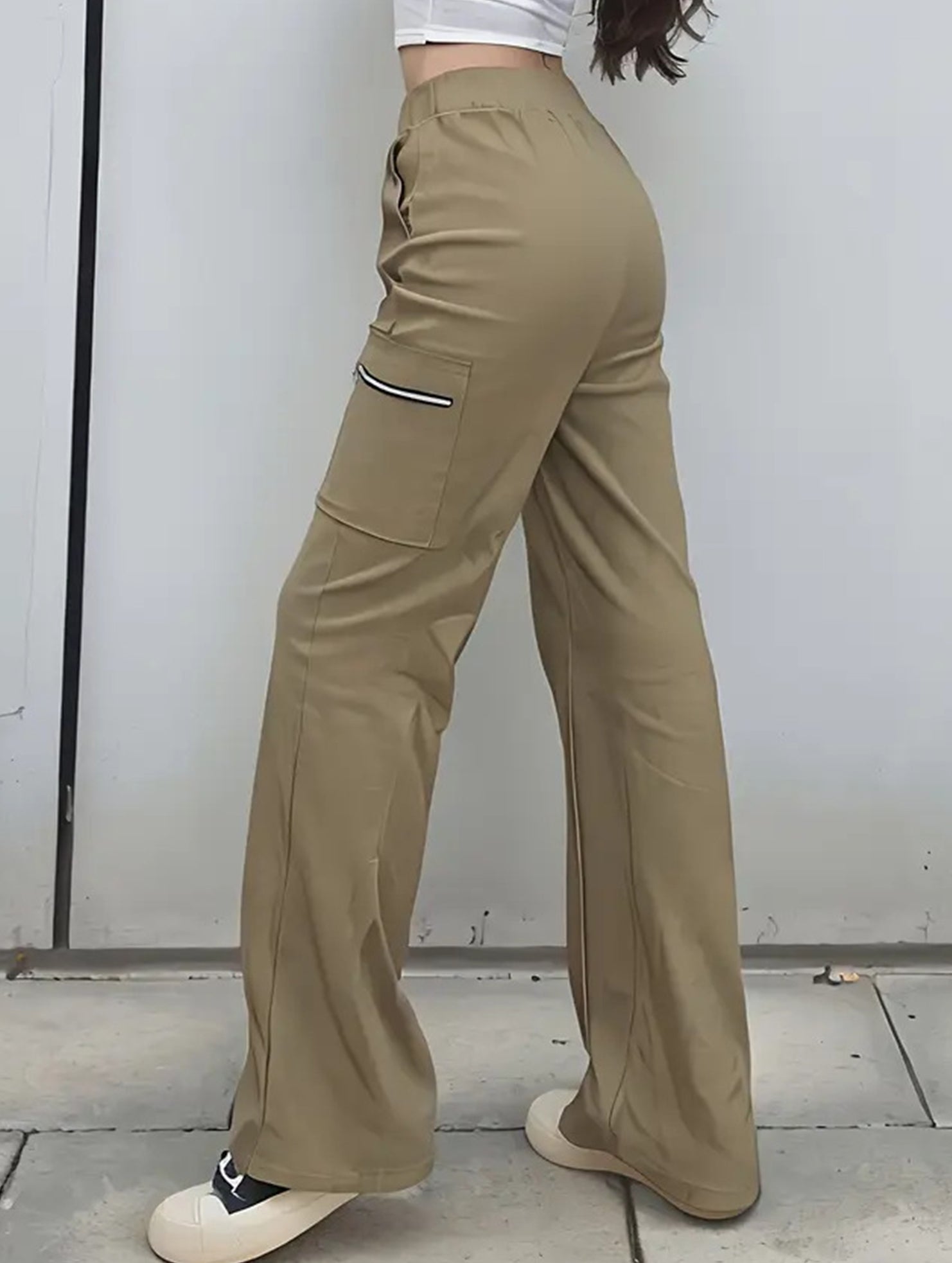 Women's High-Waisted Loose Straight-Leg Pants Casual Work Office Formal Everyday Floor-Length Trousers – Navy