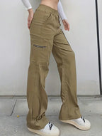 Women's High-Waisted Loose Straight-Leg Pants Casual Work Office Formal Everyday Floor-Length Trousers – Navy