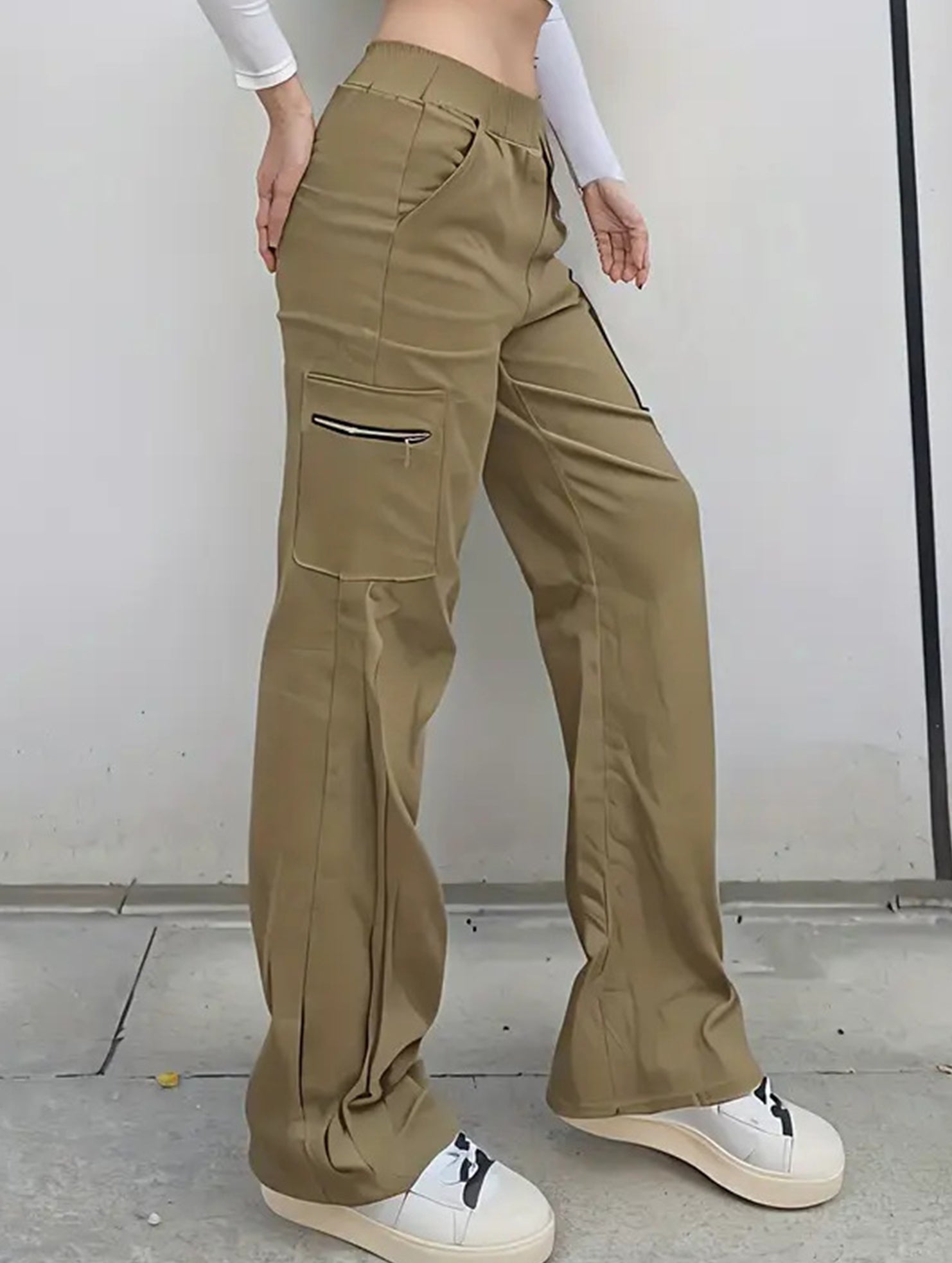 Women's High-Waisted Loose Straight-Leg Pants Casual Work Office Formal Everyday Floor-Length Trousers – Navy
