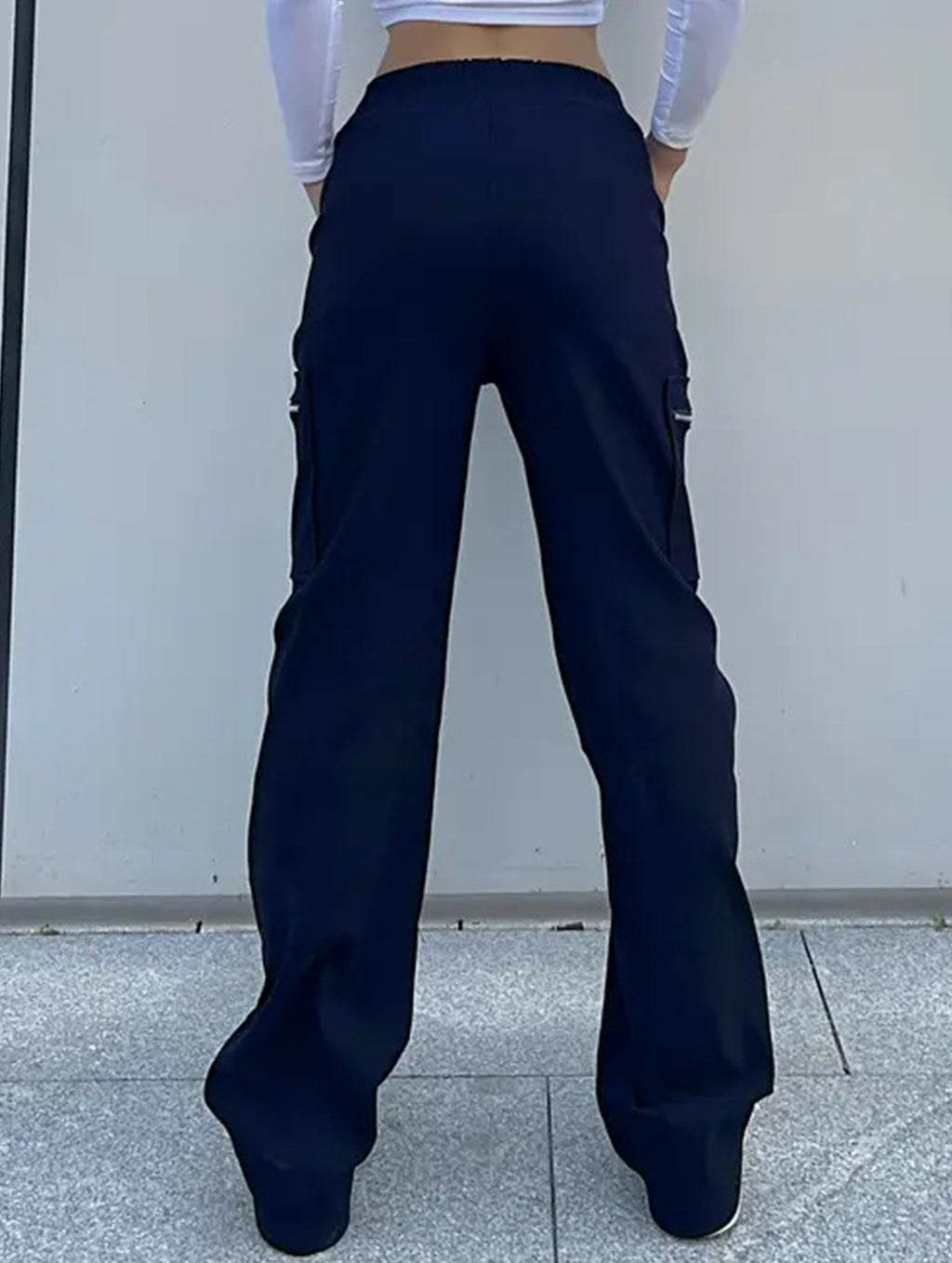 Women's High-Waisted Loose Straight-Leg Pants Casual Work Office Formal Everyday Floor-Length Trousers – Navy