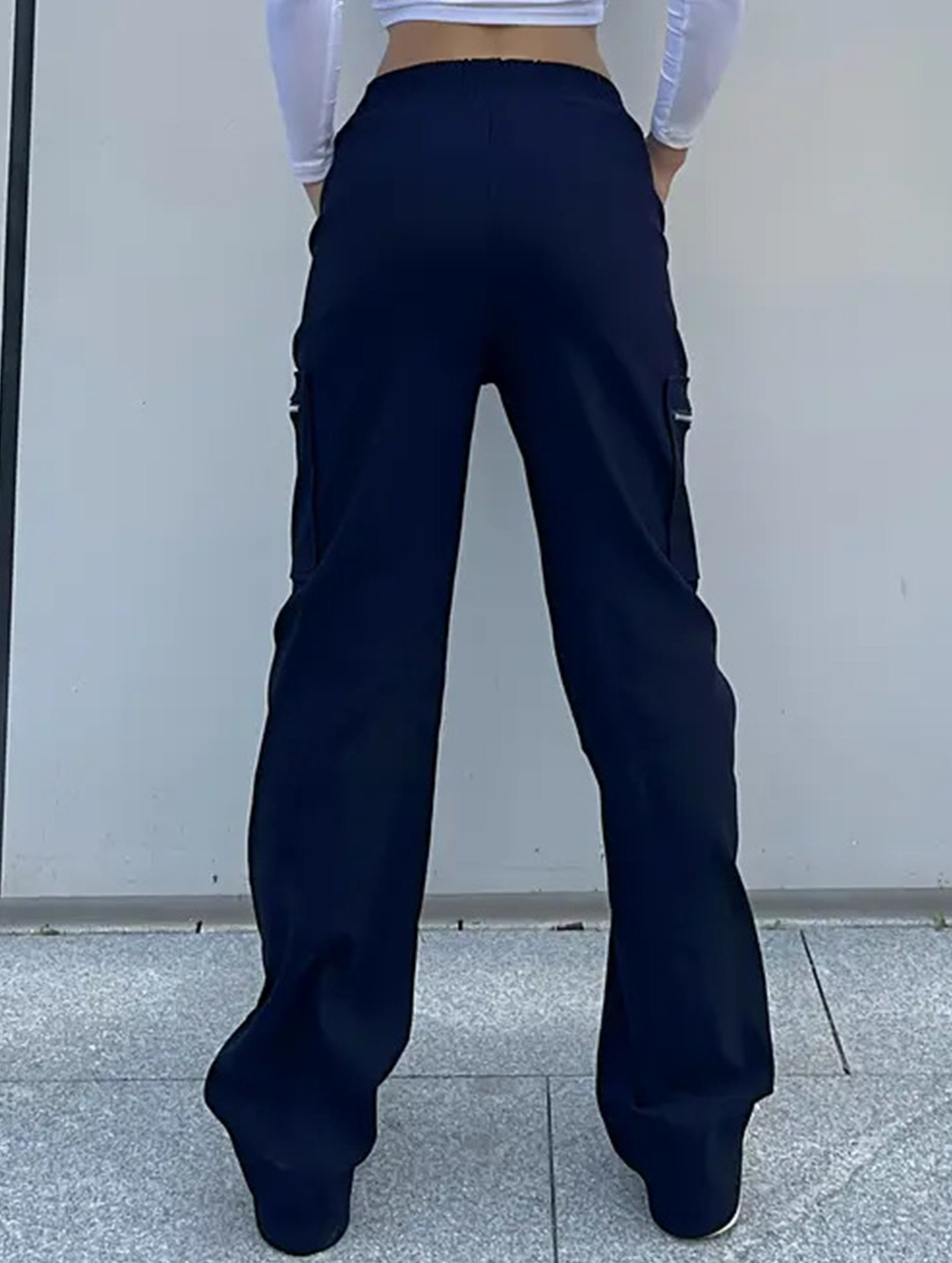 Women's High-Waisted Loose Straight-Leg Pants Casual Work Office Formal Everyday Floor-Length Trousers – Navy
