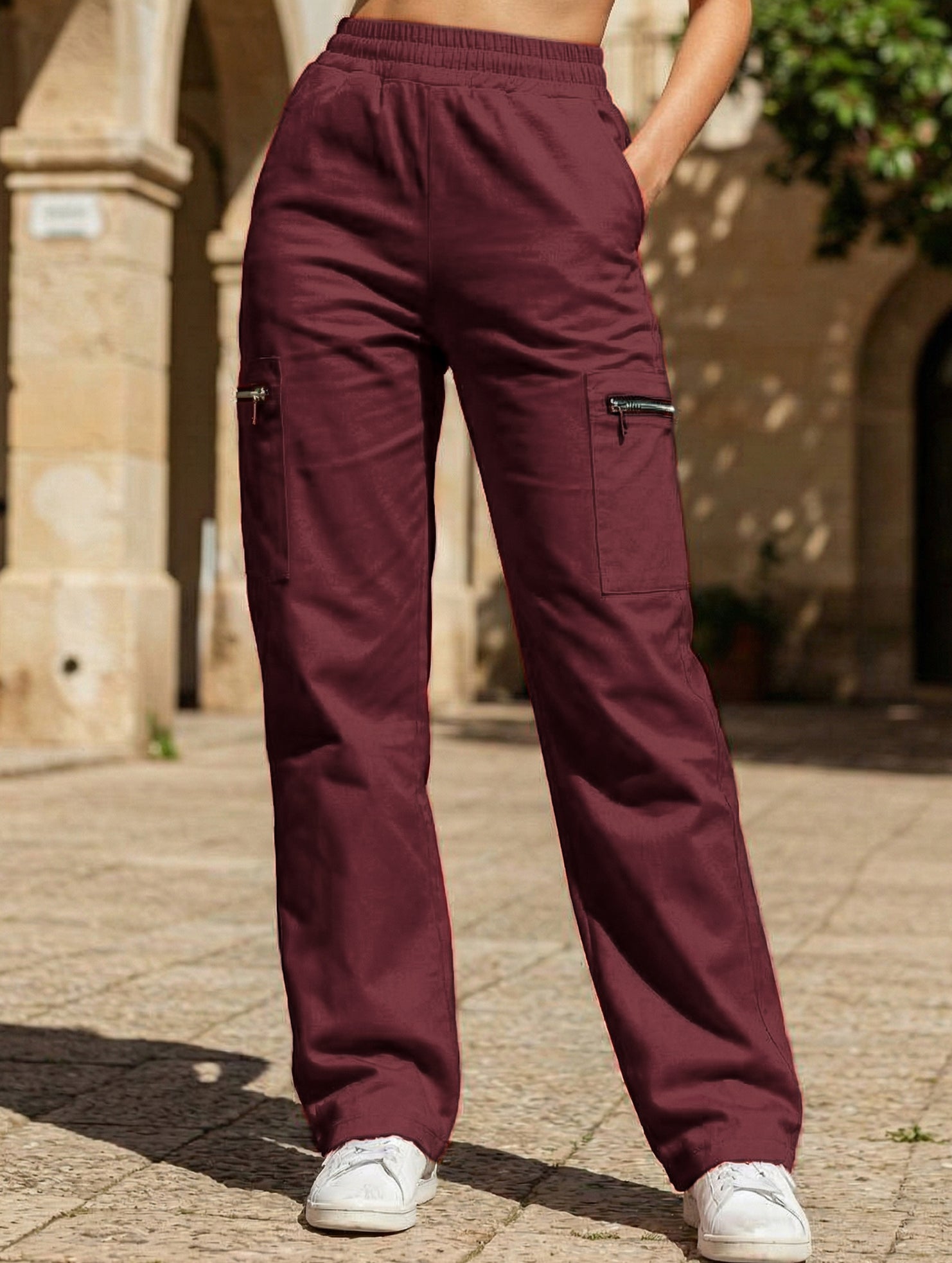 Women's High-Waisted Loose Straight-Leg Pants Casual Work Office Formal Everyday Floor-Length Trousers – Navy