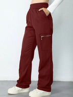 Women's High-Waisted Loose Straight-Leg Pants Casual Work Office Formal Everyday Floor-Length Trousers – Navy