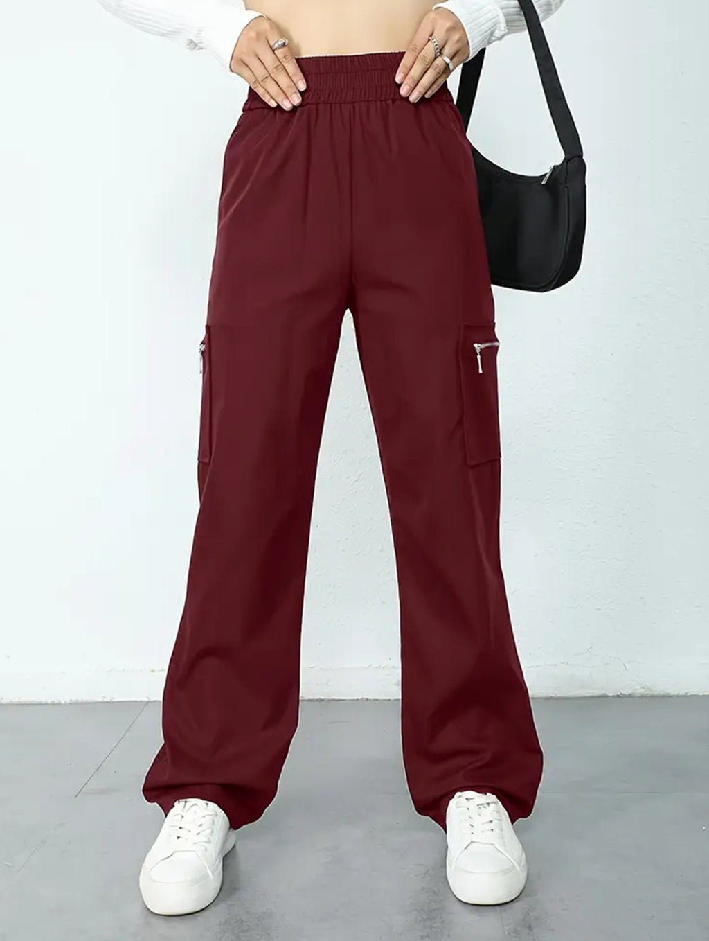 Women's High-Waisted Loose Straight-Leg Pants Casual Work Office Formal Everyday Floor-Length Trousers – Navy