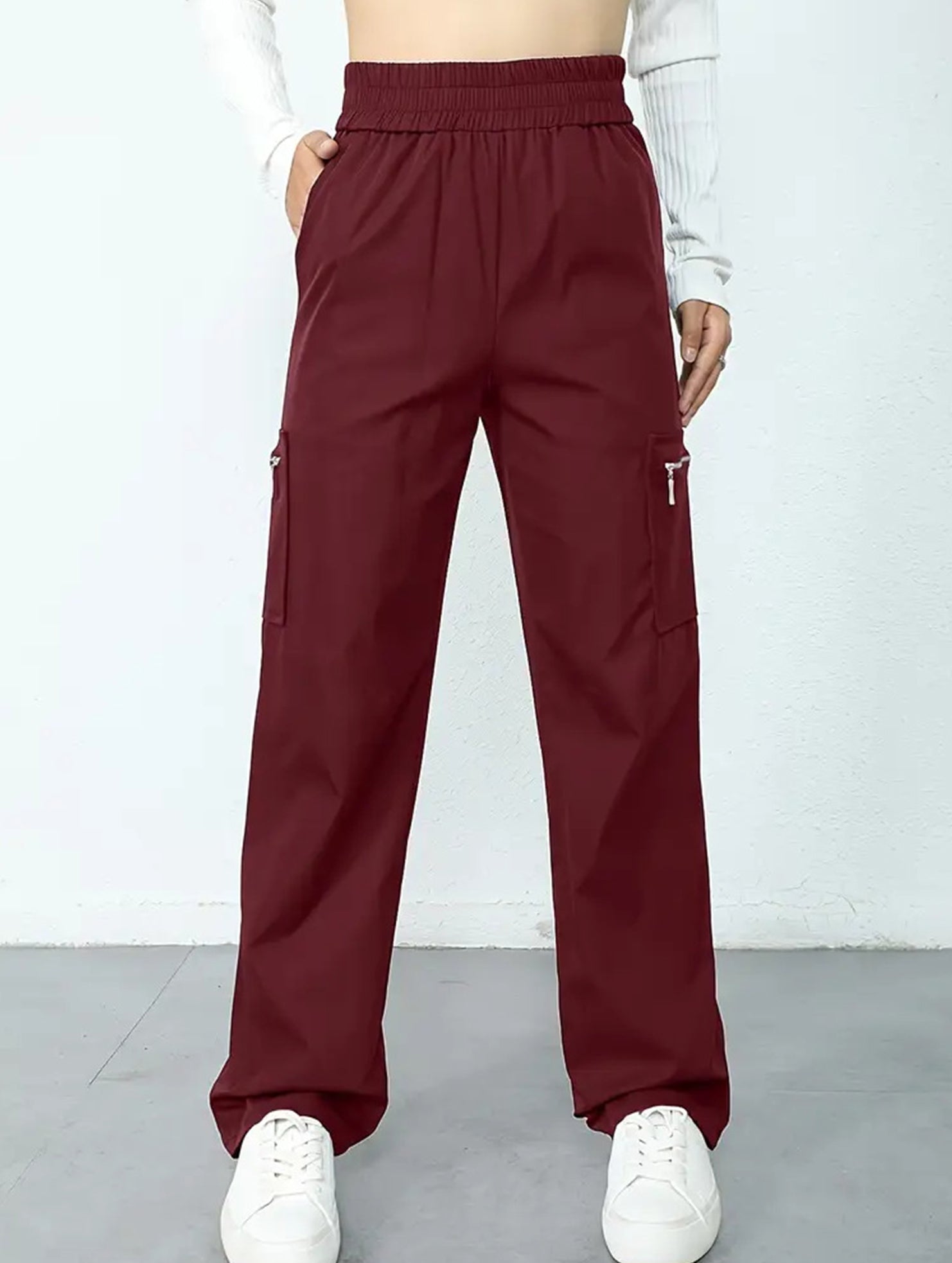 Women's High-Waisted Loose Straight-Leg Pants Casual Work Office Formal Everyday Floor-Length Trousers – Navy