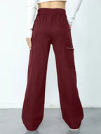 Women's High-Waisted Loose Straight-Leg Pants Casual Work Office Formal Everyday Floor-Length Trousers – Navy