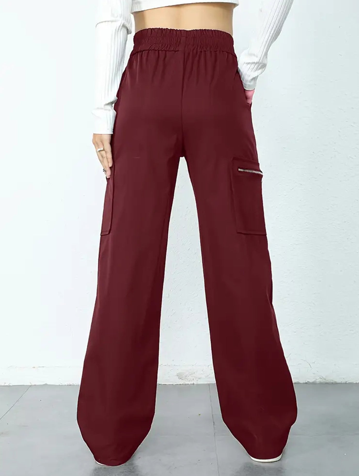Women's High-Waisted Loose Straight-Leg Pants Casual Work Office Formal Everyday Floor-Length Trousers – Navy
