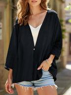 Women's Loose V-Neck Cardigan Mid-Length Sleeve Open Front Lightweight Casual Everyday Sweater – Multicolor