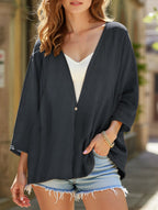 Women's Loose V-Neck Cardigan Mid-Length Sleeve Open Front Lightweight Casual Everyday Sweater – Multicolor