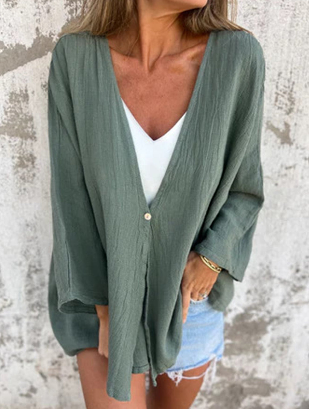 Women's Loose V-Neck Cardigan Mid-Length Sleeve Open Front Lightweight Casual Everyday Sweater – Multicolor