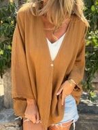 Women's Loose V-Neck Cardigan Mid-Length Sleeve Open Front Lightweight Casual Everyday Sweater – Multicolor