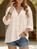 Women's Plus Size V-Neck Button Cardigan Top Sleeve Loose Casual Everyday Blouse – Multicolor