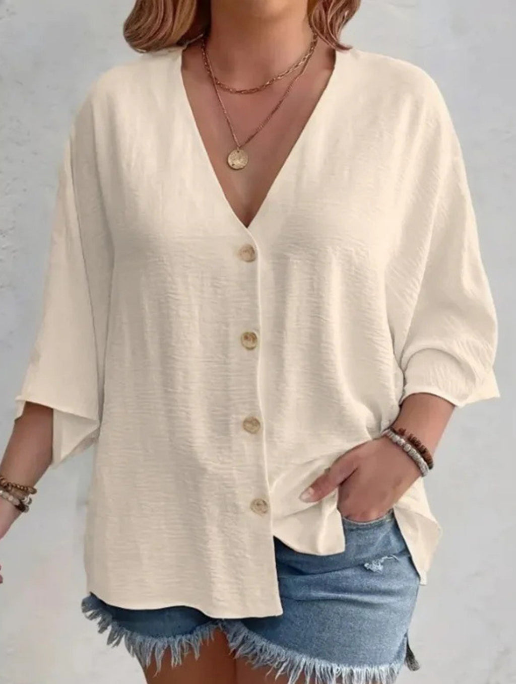 Women's Plus Size V-Neck Button Cardigan Top Sleeve Loose Casual Everyday Blouse – Multicolor